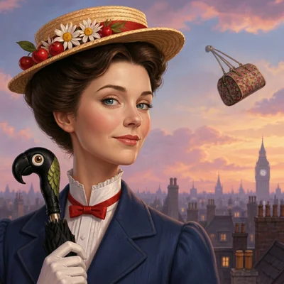 Caricature of a practically-perfect Edwardian nanny