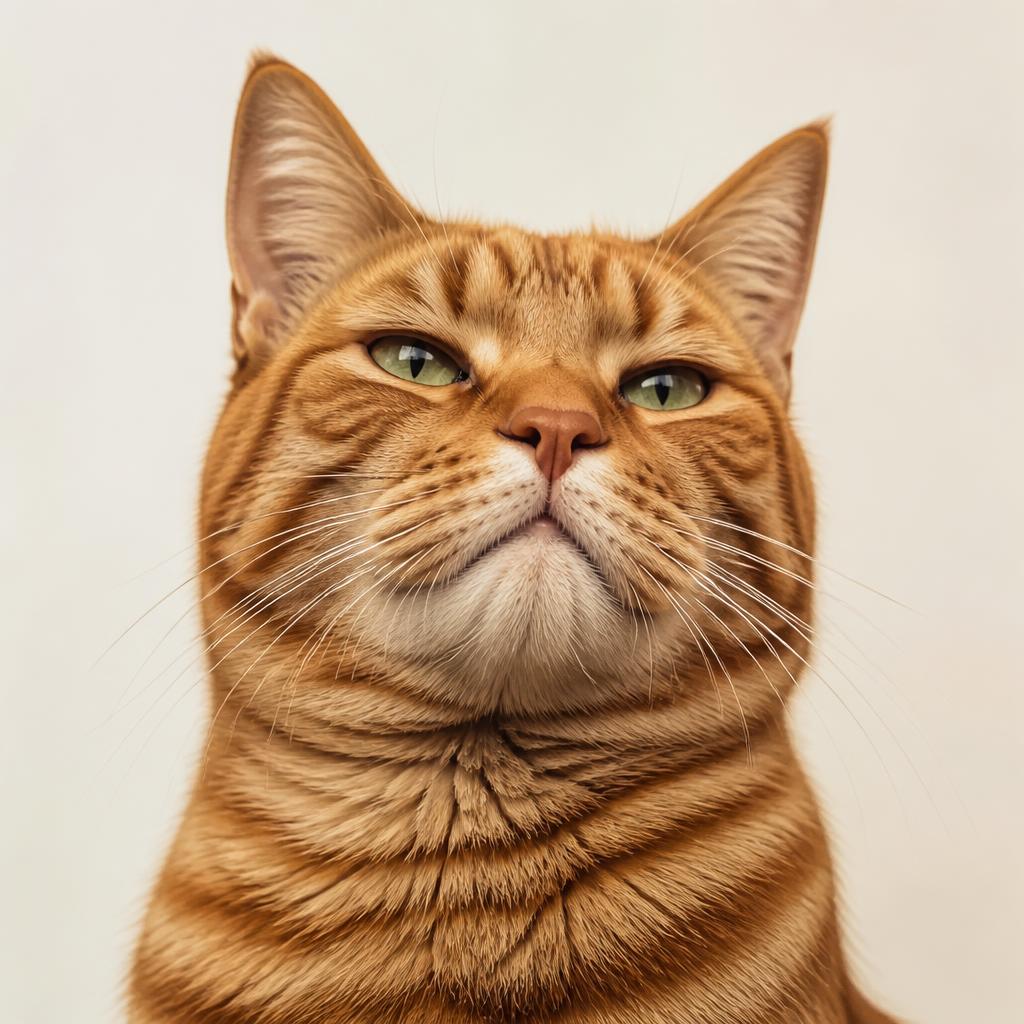 Caricature of an aloof ginger tabby cat with narrowed eyes