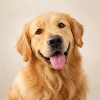 Caricature of a happy golden retriever with tongue out