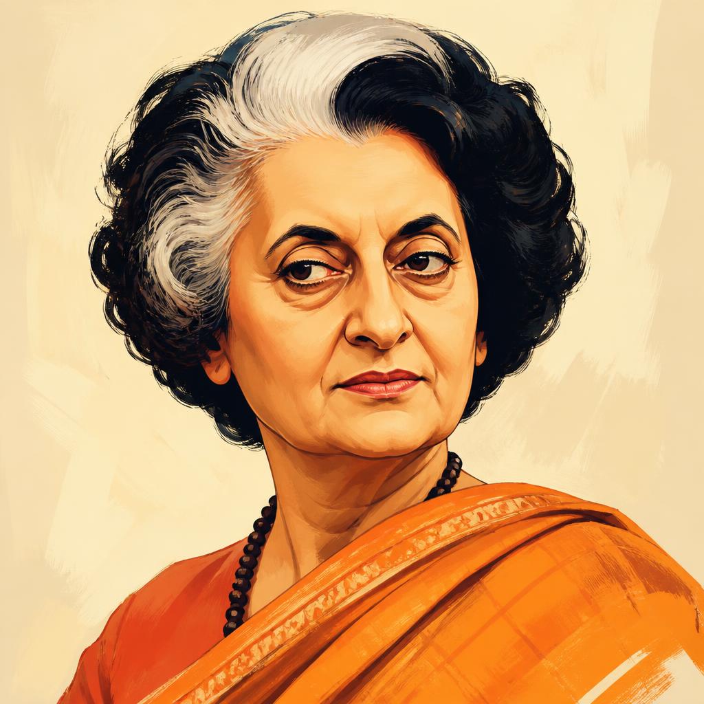 Caricature portrait of Indira Gandhi