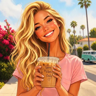 Caricature of a 1980s Valley Girl