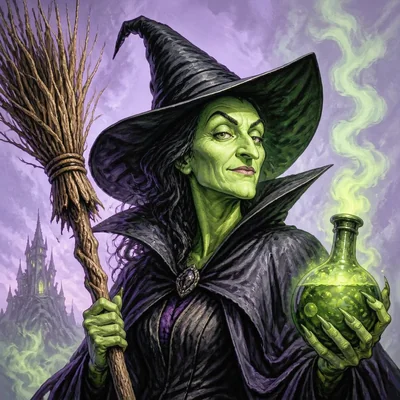 Caricature portrait of the Wicked Green Witch